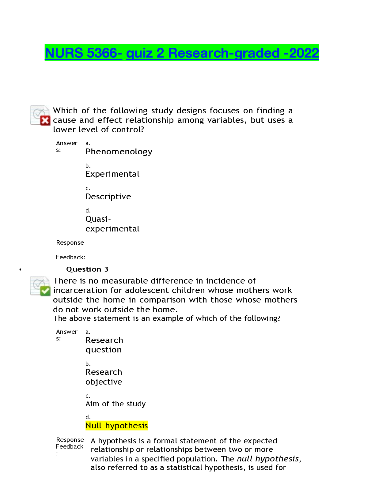 Preview of NURS 5366- quiz 2 Research-graded -2022